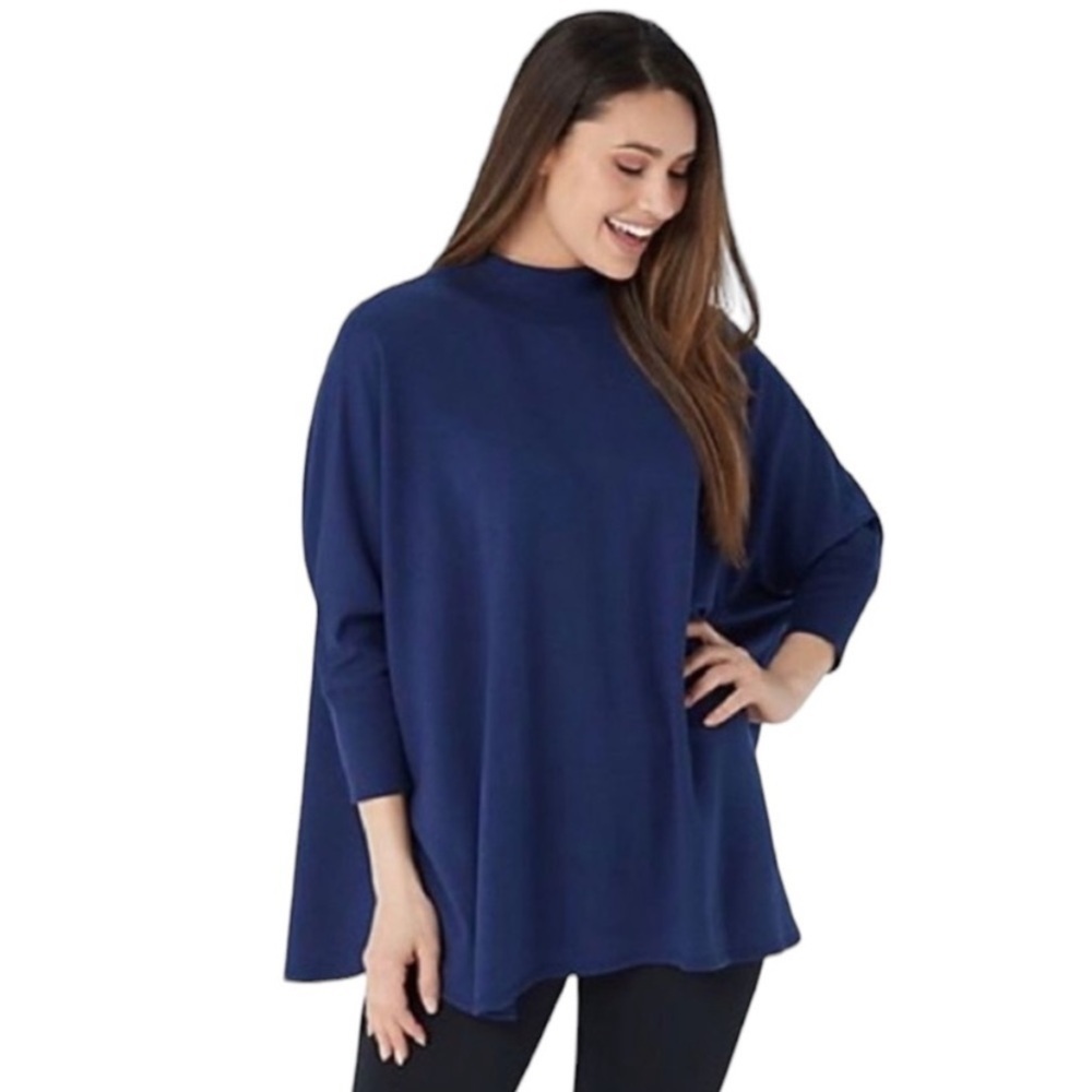 Zuda Navy Mock Neck Dolman Sleeve Pullover Sweater